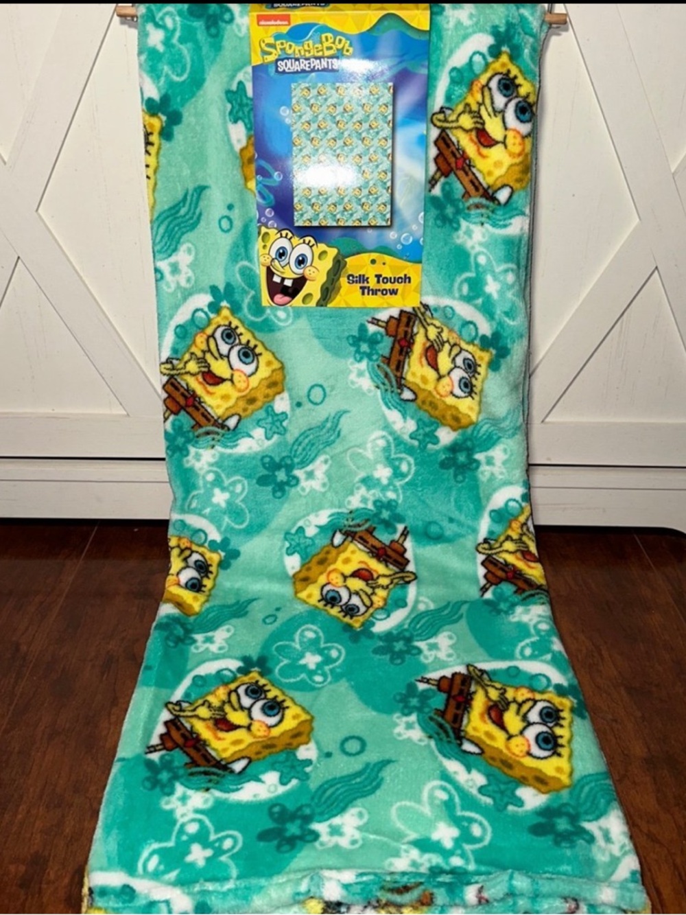 SpongeBob Squarepants Teal and Yellow Silk Throw Blanket